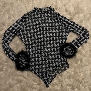 Mesh body suit feather sleeves